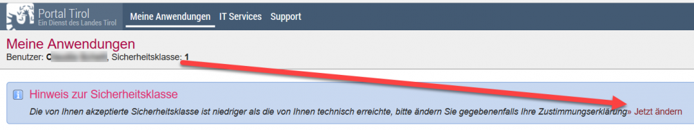 Screenshot Sicherheitsklasse ändern