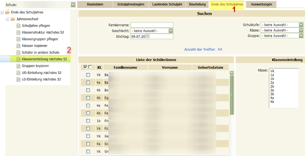 Klasseneinteilung nächstes Schuljahr