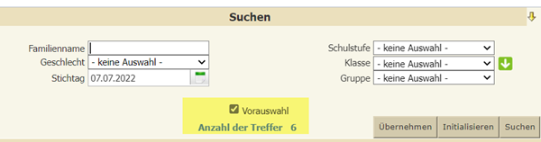 Suchfeld - Übernehmen in die Vorauswahl