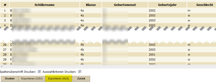 Bildungsstandards Export Excel