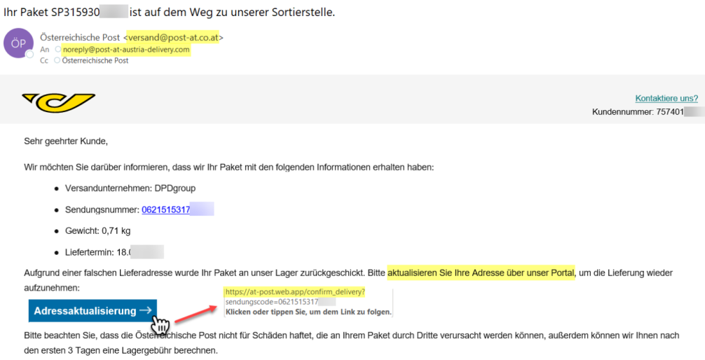 SPAM Paket - falsche Adresse