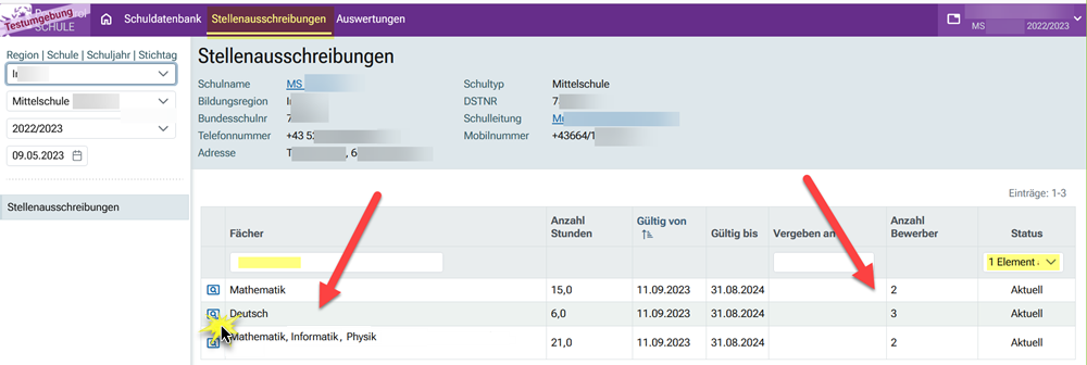 Stellenausschreibungen Schuldatenbank