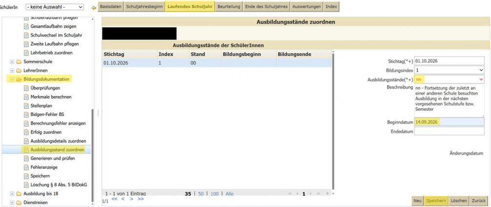 Ausbildungsstand zuordnen